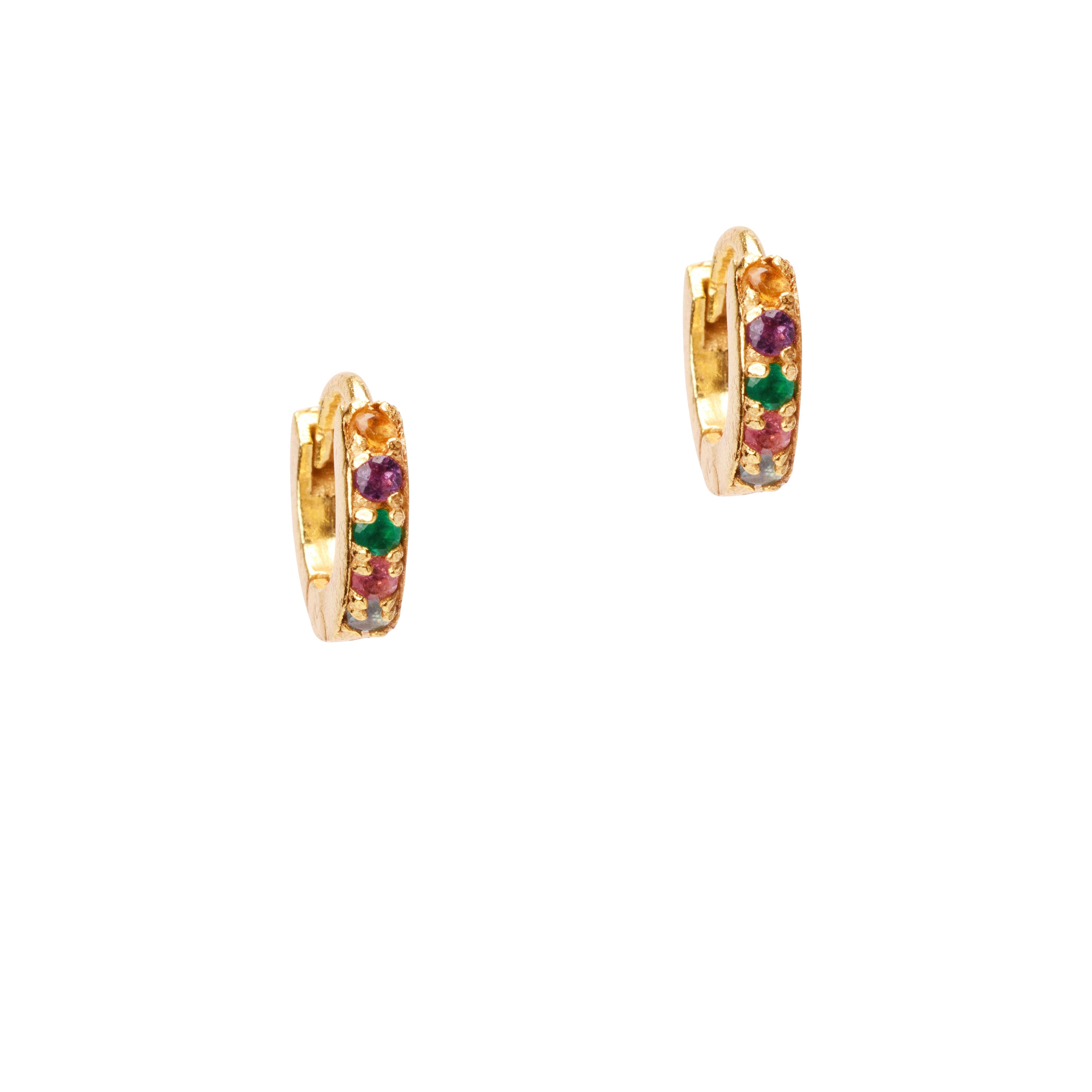 Rainbow Pave Huggie Pair