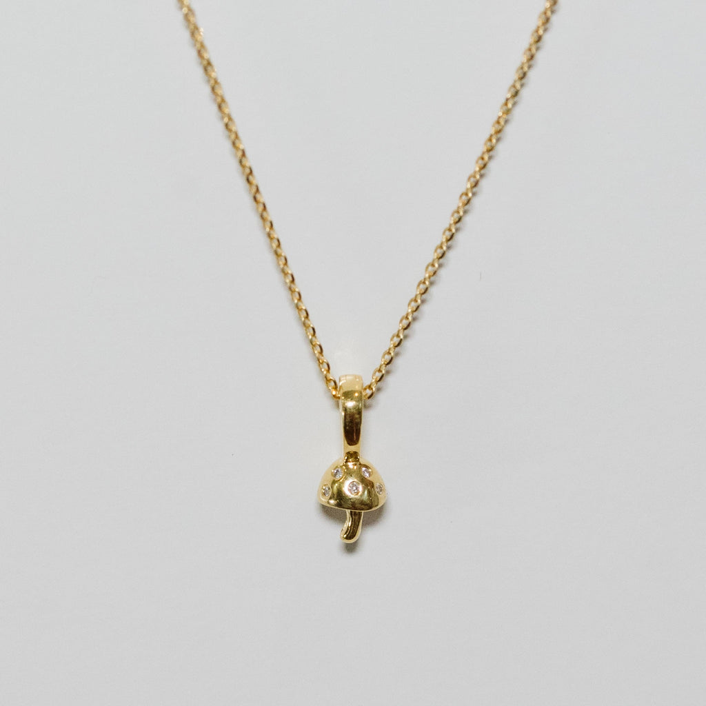 Wundashroom Solid Gold Necklace Charm and Chain With Diamonds