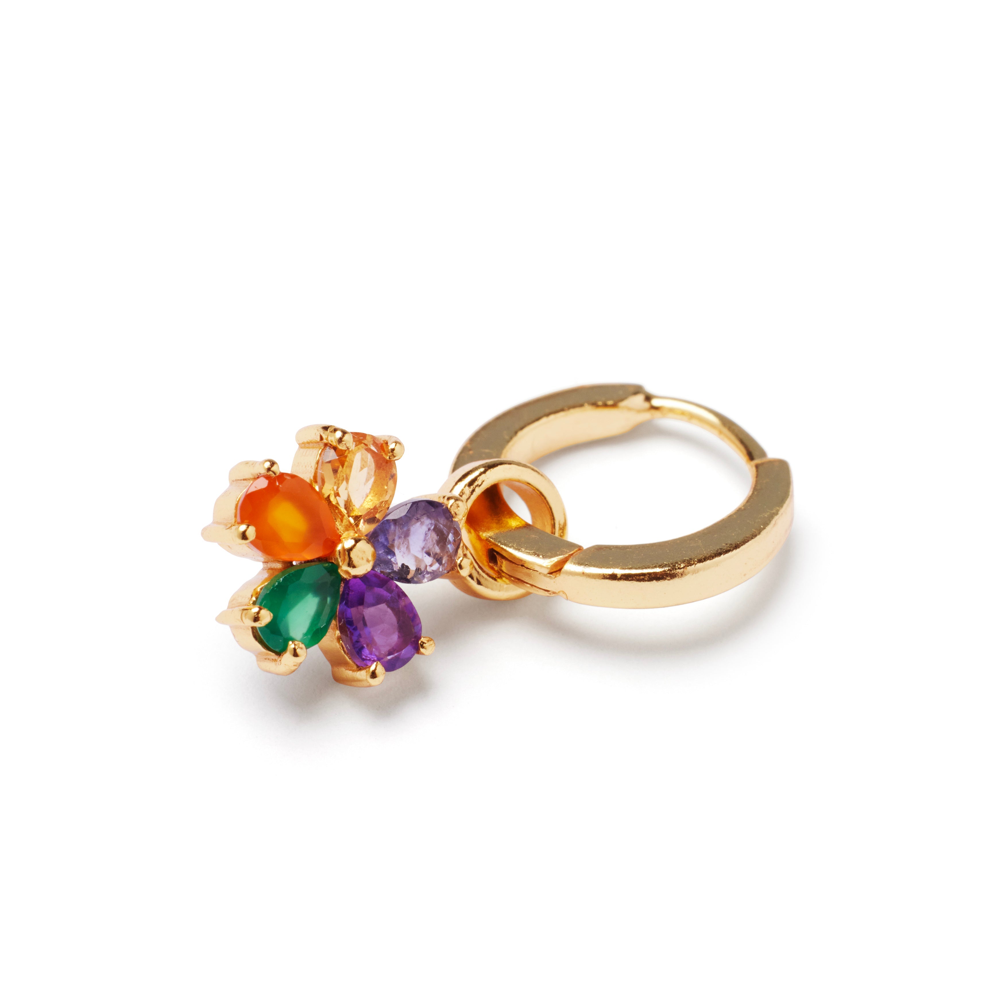 Rainbow Daisy Charm on Simple Huggie Set