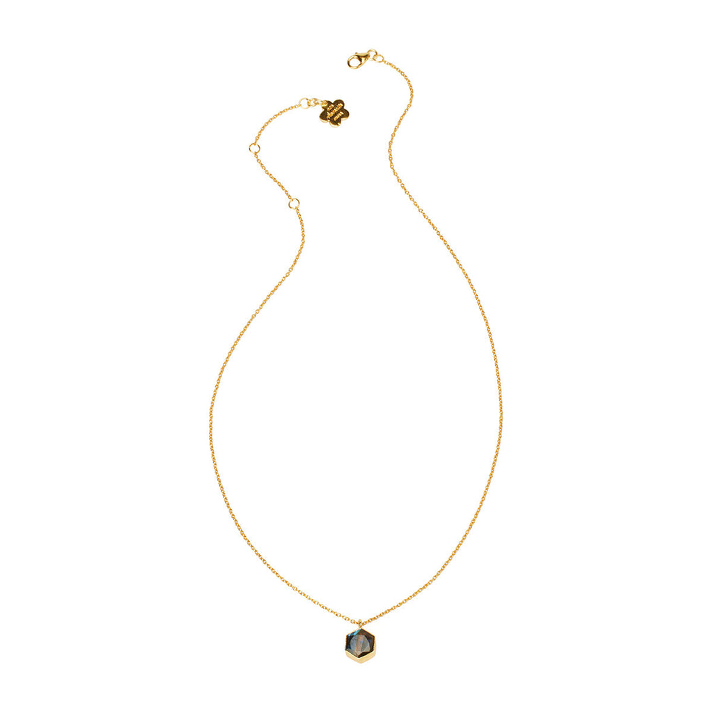 Saturn Octagon Labradorite Stone Necklace